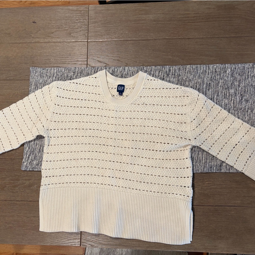 GAP Cream Open-Knit Crewneck Sweater
